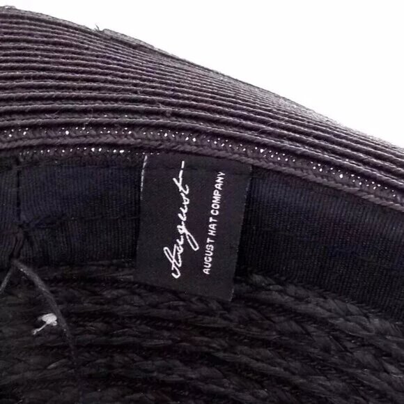 August Hat Company Panama Fedora Hat Black White Eyelet Embroidered Trim Bow - Picture 3 of 5